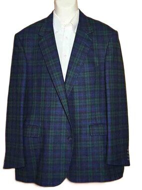 Vintage Hardwick Wool Blackwatch Plaid Blazer Green Blue Black Men's Size 46R